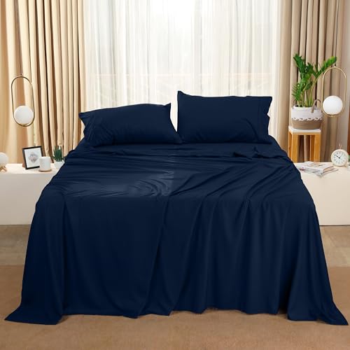 Image of Utopia Bedding Full Sheet Set - 4 Piece Bed Sheets for Full Size Bed, Soft and Breathable Microfiber, Includes 1 Fitted Sheet, 1 Flat Sheet and 2 Pillowcases (Navy Blue) (Pack of 2)