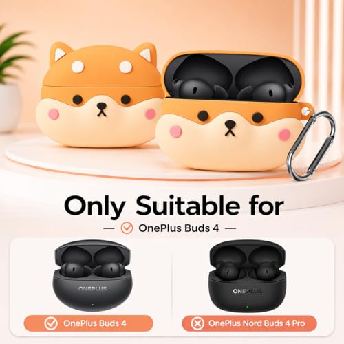 Image of Silicone Case Compatible with Oneplus Buds 4 (2025), Soft Silicone 360 Full Protection Dust-Proof Shockproof Case Cover with Hook (Cover Only) (Shiba Dog)