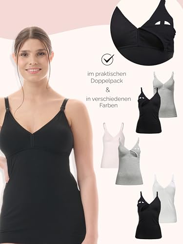 Herzmutter Stilltops Baumwolle OekoTex 100 - einfache Stillfunktion - Stilltop Set 1er & 2er - integriertes Bustier-BH mit Clip-Verschlüssen - 5420 (S, Schwarz, 2X)