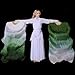 ABCISI Satin Belly Dance Silk Fans: Dark Green White Veil Belly Dance Fans 59