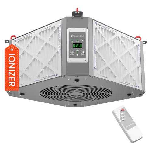 Abestorm 360 Degree Intake Air Filtration System for Woodworking, Built-in Ionizer, 1350CFM Hanging Air Filter, Shop Dust Collector, Garage WorkShop, MERV-11 filter, DecDust 1350IG