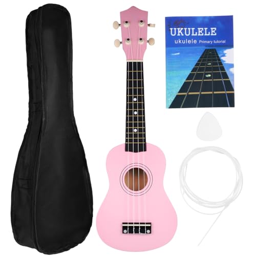 UTHCLO Juego de Ukelele Soprano Hawaiano de 21 Pulgadas Rosa Bolso Libro de Texto Inglés Cuerda de...