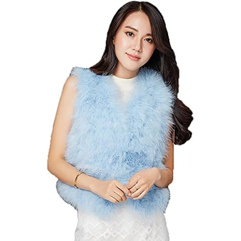 Women's Real Feather Vest Jacket Coat Outwear Casual Fluffy (Light Blue, Bust=90cm) Cover