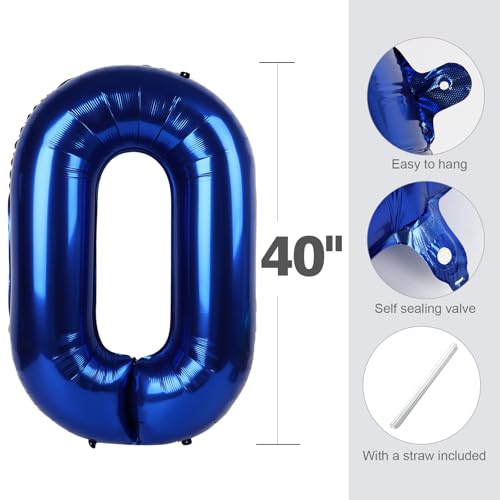 Image of Number Balloons Blue 5 Balloon 40 inch for 5th Birthday Party Decoration | Saturated Color, Large 40 in, With Inflation Straw & Hanging Hole, Great for Men's Party, Back-To-School Season, Pool Party