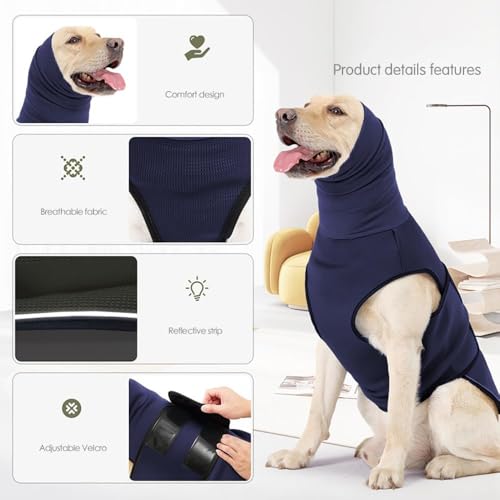 QKEPCY Hundemantel mit Beruhigender Kapuze Anti Stress Weste Hund Weich und Bequem zur Linderung von Angst Reduziert Lärm für Mittelgroße Grosse Hunde (Marineblau-S)