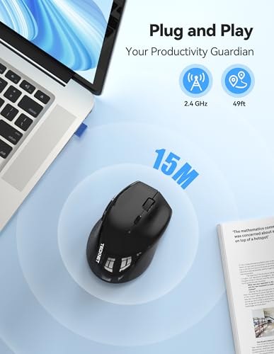 TECKNET PRO Rechargeable Wireless Mouse, 2.4GHz Computer Mouse with USB Nano Receiver, 6400 DPI Cordless Optical USB Mouse, 6 Adjustable Levels Silent Wireless mouse for Laptop/PC/Computer-Black - Image 6