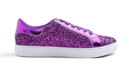 Image of FEVERSOLE Women's Fashion Lace Up Dress Sneakers Sparkly Party Shiny Shoes
