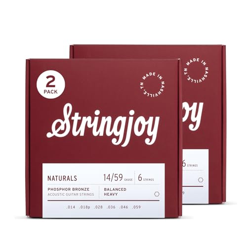Image of Stringjoy Naturals 14-59 Balanced Heavy Gauge guitar strings - Phosphor Bronze Acoustic Guitar Strings - Great Presence and Projection, Acoustic 6 String Set, 2-Pack