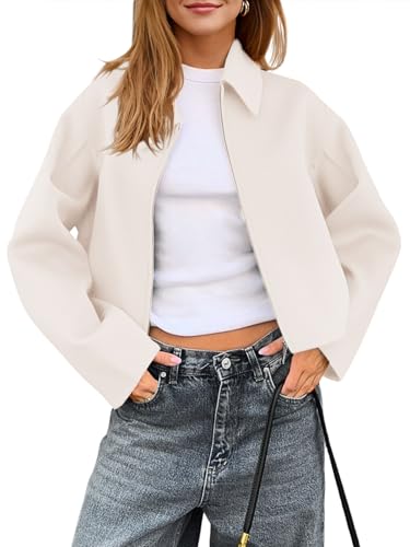 Image of Yousify Womens Cropped Pea Coats Zip Up Short Casual Bomber Wool Blend Jackets Barn Fall Outerwear with Pockets