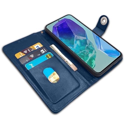 Image of Pikkme Flip Cover Leather Finish | Inside TPU with Card Pockets | Wallet Stand and Shock Proof | Complete Protection Button Flip Case for Samsung Galaxy M55 5G / M55s 5G / F55 5G (Blue)