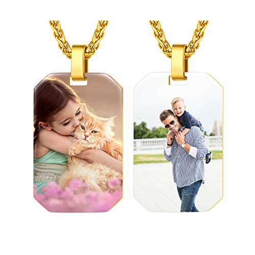 FindChic Dog Tags Personalized Necklace for Men with Silencer Custom Text Engraved/Print Photo Military US Army ID Tag/Saint Michael Guardian Pendant Stainless Steel Jewelry Gift, with Jewel