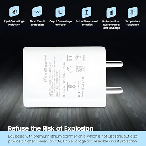 Image of Vivo 44W Type C Flash Charging Adapter for Vivo X200 FE, V60, T4, T4X, T4R,T3 Ultra,V40, V40 Pro, T3 Lite, T3X, T2, Y29, Y300, Y18T, Y300+, iQOO 13, 12, Neo9 Pro 44 Watt Fast Charge Adaptor, White