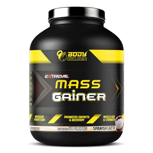 Body Builder Extreme Mass Gainer Ultimate Mass Gainer for Body Builders 40 gm of protein for muscle Growth & Recovery 11servings - 5 Lbs (Spanish Latte)