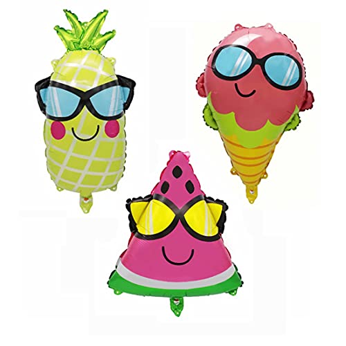 Morndew 3 PCS Summer Time Style Pineapple Watermelon Ice Cream with Glasses Foil Balloons for Beach Summer Tropical Themed Party Birthday Party Baby Shower Wedding Party Decorations