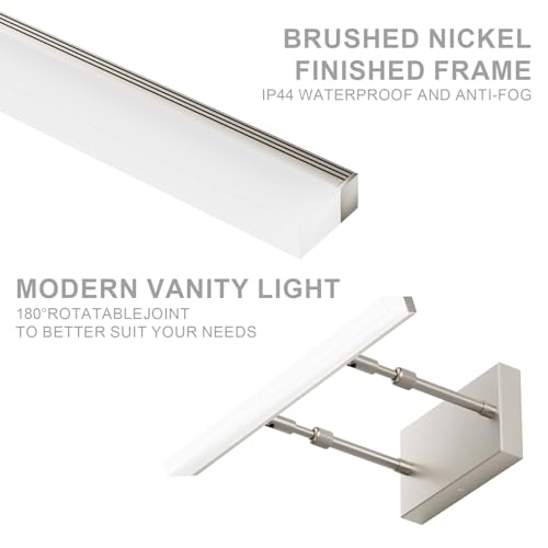 Image of Aipsun Brushed Nickel Vanity Light 16 inch Modern Wall Sconces Adjustable LED Bathroom Light Fixtures Over Mirror Rotatable Vanity Lighting 5500K