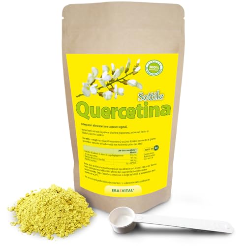 Quercetina Subtilis polvere con importanti compagni - polvere di frutta Baobab (un buon fornitore di vitamina C) e Bacillus Subtilis (per equilibrio della microflora intestinale). Vegano (250 g