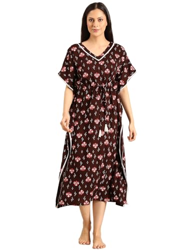 Image of Rupa Jon Aishwarya Women Full Length Printed Kaftan Nighty in Premium Cotton Blend Fabric, Night Dress, Maxi Nighty for Comfortable Everyday Wear