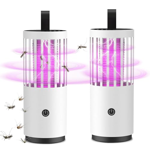 XPJBKC 2 Pcs Lámpara Antimosquitos Electrico, Mata Mosquitos Electrico con Luz LED Seguro y Sin Radiación, Electrico Lámpara Anti Mosquitos de USB, para Interior, Cocina, Jardín (Blanco)
