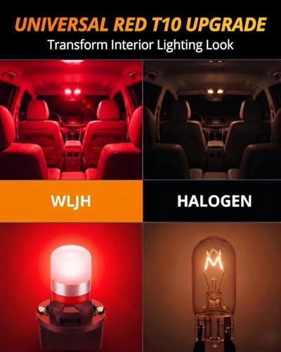 Image of WLJH Red T10 194 LED Bulb with PC194 Twist-Lock Sockets for Gauge Cluster | 3030 SMD, Dimmable, 12V, PC195 PC161 PC168, Instrument Cluster Panel Light, Dash Lights, Nighttime Readability, 6-Pack