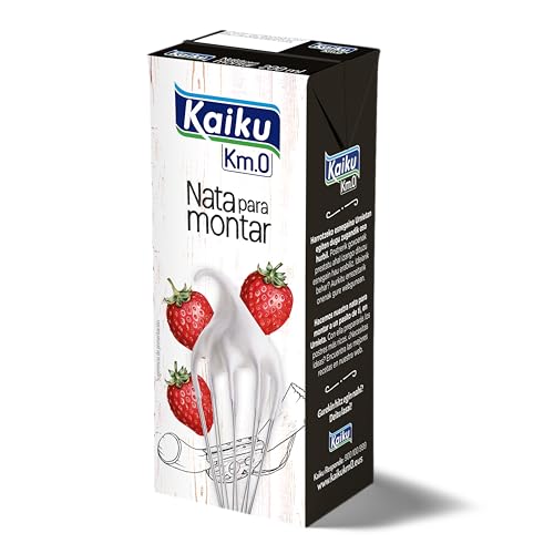 KAIKU - Nata para Montar UHT 35 mg, 200 ml, Crema para Montar y Repostería, Ideal para Postres y Pastelería, Sabor Suave, Natural y Cremoso, Larga Duración, sin Gluten y con Lactosa, Formato Práctico