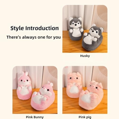Winter Animals Slippers, Husky,Rabbits, Pigs, Men's and Women's Plush Non Slip Slippers2