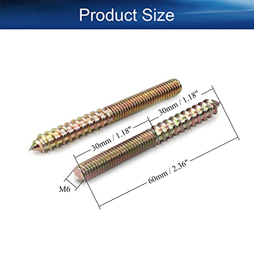 Image of 10Pcs Carbon Steel Double Headed Hanger Bolts 2.4 inch Length Self-Tapping Screw for Furniture Installation M6x60 Bronze