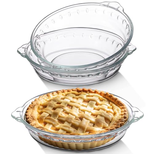 Uiifan 2 Packs 6 Inches Mini Glass Pie Pan for Baking 11.6 oz Clear Pie Plate with Handles Round Glass Dish for Baking and Serving Snacks Salads Desserts