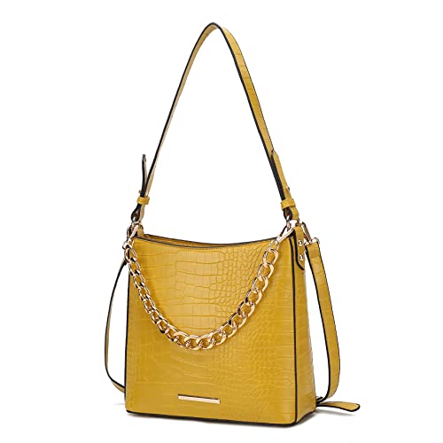 Image of MKF Collection Shoulder Bag for Women, Faux Crocodile-Embossed Vegan Leather, Hobo Handbag Messenger Purse