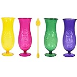 KRE Plastic Luau Hurricane Glasses 24.4 Oz Summer Luau Plastic Pineapple Shaped Drink Stirrers 2.125In for Tropical Themed Pool Beach Restaurant Barbecue Luaus Parties Pack of 5 with Bonus Yerhkl