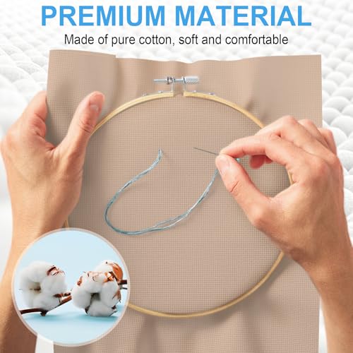 Image of Cross Stitch Fabric 14 Count Aida Cloth 28 x 19 Inch Large Size Classic Reserve Cross Stitch Supplies Embroidery Fabric for Home DIY Craft Decoration Handmade, Tan
