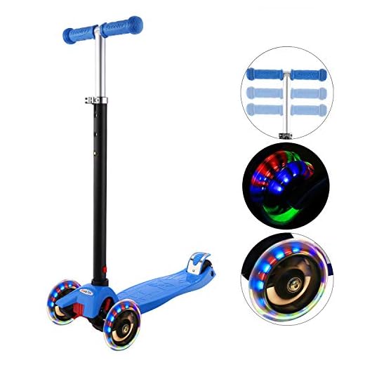 Hikole Patinete Infantil 3 Ruedas, niños de Altura Ajustable Scooter para niños y niñas 3-12, luz LED Intermitente Ruedas de PU (Almacén checo)