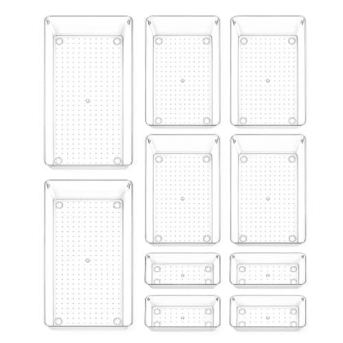CHOWAY 10 Pack Large Clear Drawer Organizer Trays, 3 Sizes, Non-Slip - image 1