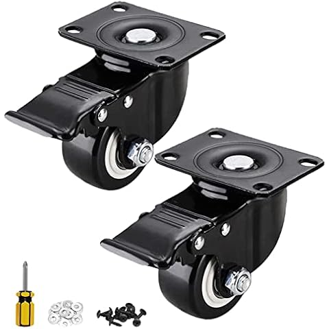 2Inch Caster Wheels, Heavy Duty Swivel Casters with Brake, Safety Dual Locking and No Noise Polyurethane Wheels, Swivel Plate Castors for Trolleys/Workbench, and Shelves (2Pcs-Black) Cover