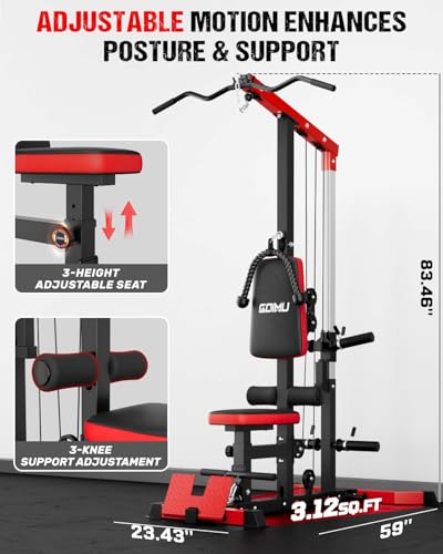 LS01 LAT Pulldown Machine, LAT Row Cable Machine with AB Crunch, LAT Tower with Cable Row Attachments, 3 in 1 Pulley Stations for Home Gym - Image 4