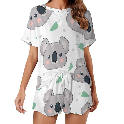 Vêtements de nuit été ensemble pyjama femme short et manches courtes