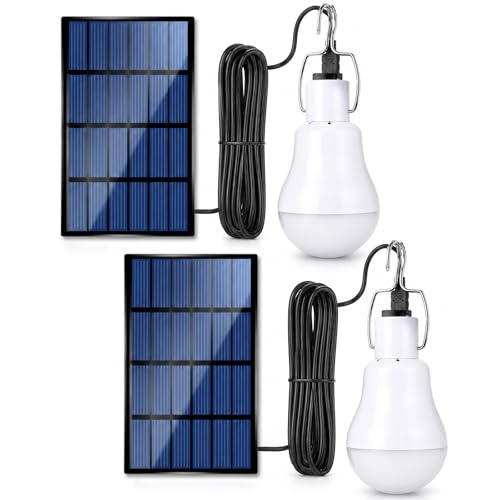 Solar Light Bulbs for Indoor Home and Chicken Coop, Outdoor Waterproof Camping Lamps for Tent, Rechargeable LED Solar Lights for Shed Night, Emergency, 2-Pack