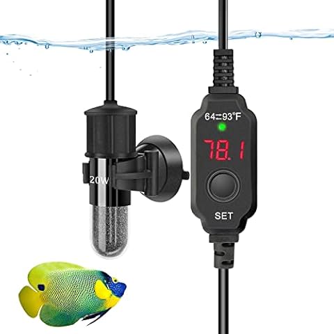 YOFOTHS Adjustable Mini Aquarium Heater 0.5/1/2/3 Gallon Submersible Small Fish Tank Heater 10W/20W/30W Digital Display Thermostat External Temperature Controller(20W) Cover