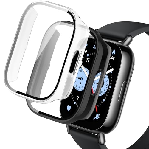 LanQii 用の Xiaomi Redmi Watch 5 Lite ケース 2個セット カバー 用の Xiaomi Redmi Watch 5 Lite スマートウォッチ 保護ケース ガラスフィルム 高級素材 一体型カバー キズ防止 軽量 全面保護 二