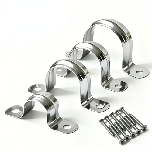 RGFXA 30PCS 3/4 inch Stainless Steel Conduit Clamps 2 Holes Cable U Bracket Pipe Clamp fits 1/2 pipe (NPS) Metal U Clamp Strap Tension Clips for Pipe Fixing on Various Surfaces (20mm)-with 20 Screws