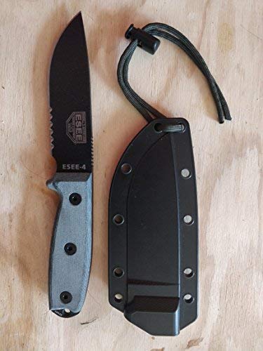 Image of ESEE Knives Model 4S Survival Knife - Serrated Edge, Fixed Blade Knife, Includes Sheath - Field Tested, Made in the USA