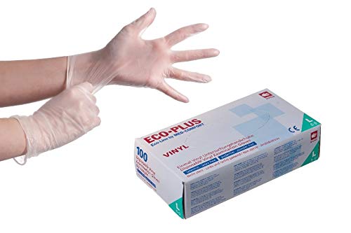 Preisvergleich Produktbild ECO PLUS Handschuhe Vinyl puderfrei natur Einmalhandschule, 100 Stück (L)