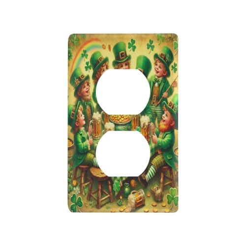 St. Patrick Rainbow Gnomes Light Switch Cover Decorative Receptacle Outlet Wall Plate Guard Plastic Outlet Covers for Farmhouse Home Decor Livingroom (Duplex Outlets Cover)