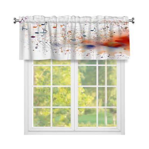 Mexpekil Cortinas con cenefa para ventanas, notas musicales coloridas, bolsillo para barra, cortinas cortas de cocina para sala de estar, cafetería, baño, dormitorio, 1 panel, 54 x 18 pulgadas