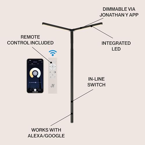 Image of JONATHAN Y 18.25 inch Black 2-Light Metal Integrated LED Sconce, Modern Minimalist Plug-in Wall Lamp for Ceiling Corner, App and Remote Control, Dimmable, ETL Listed JYL9552A