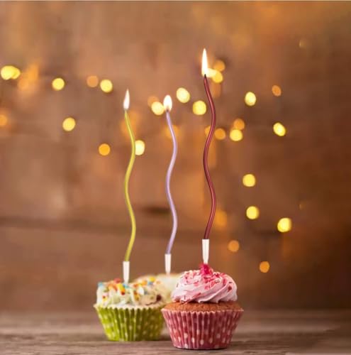 Image of Unscented Party Twisty Metallic Multicolor Spiral Candles-6Pc, Twisty Candles for Birthday, Baby Shower, Wedding Anniversary Party & Cake Decoration