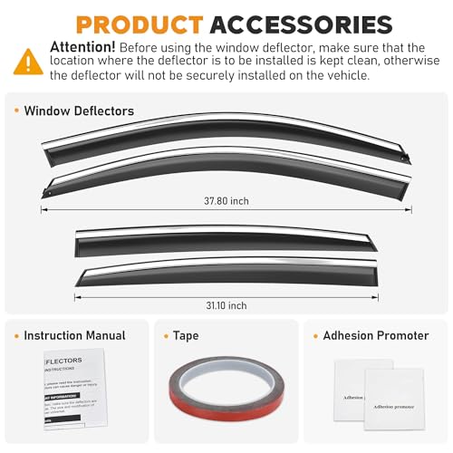 Image of Shatterproof Taped-On Window Deflectors for Honda Accord 2018-2022 with Chrome Trim, Rain Guards, Window Visors for Car, Vent Deflector, 4pcs
