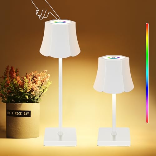 AOZBZ Lampe de Table sans Fil, Lampe de Table LED à Intensité Variable, Contrôle Tactile, 3 Luminosité Réglables + RVB, Lampe de Table Rechargeable,Étanchéité IP54 pour Restaurant Chambre Camping Bar