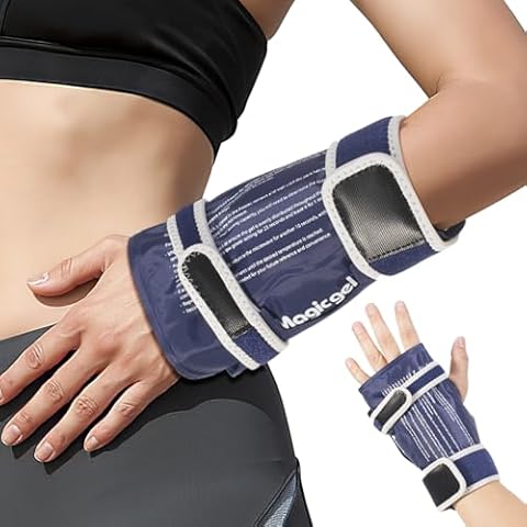 Magic Gel Wrist Ice Pack Wrap - Hot or Cold Hand Brace with Gel Pack - Wrist Band Heating or Cooling Compression for Right or Left Hand - Adjustable Straps - Blue Cover