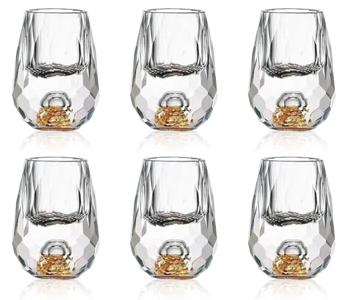 Soopiiso Crystal Glasses 0.5oz/15ml,shot glasses set of 6,Decorated With 24K Gold Leaf Flakes,Lead-Free,gold shot glasses,tequila shot glasses