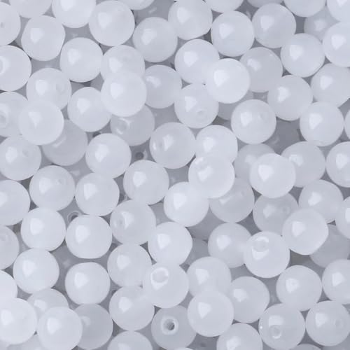 NUKAYAI 500Pcs White Round Glass Beads 8mm for Necklaces Clear Glass Crystal Beads for Bracelet Making Kits Earring Bracelets and DIY Crafts(White)